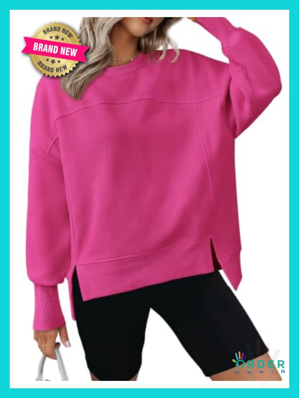 Women's Crewneck Fleece Pullover Sweatshirt with Side Slits